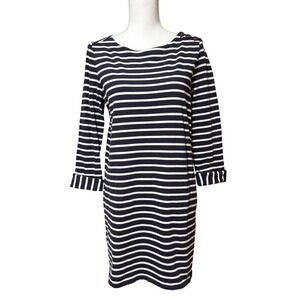 Boden Womens Navy White Striped Cotton Nautical Anchor Button Shift Dress WO133
